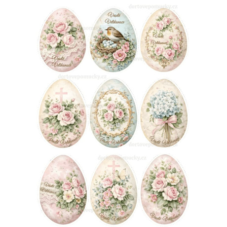 Velikonoce č.11 s přáním – jedlý papír na dort | vintage květiny