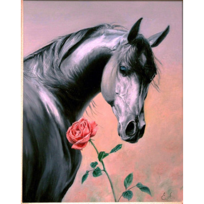 Černý kůň s růží jedlý obrázek
